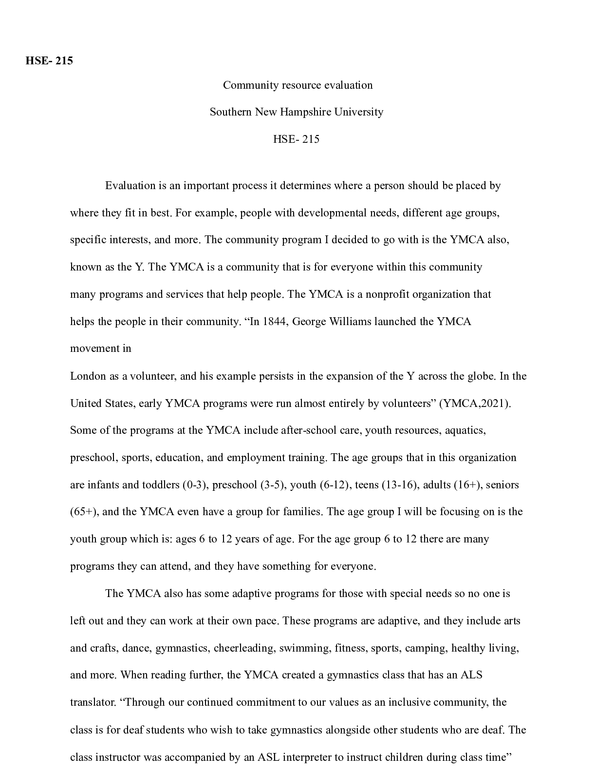 Preview image for Community resource evaluation.docx    HSE- 215  Community resource evaluation Southern New